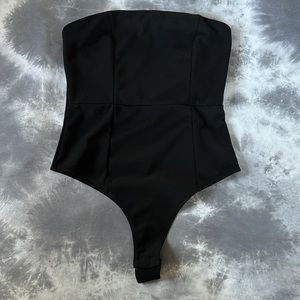 Women's Strapless Tube Bodysuit Top Off Shoulder Leotard Black size M Thong